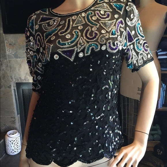 Vintage Tops - - Vintage sequin mobeife blouse